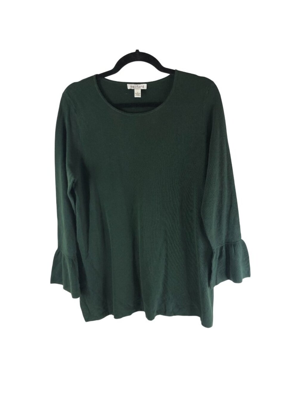 Belford Green Pima Cotton Ruffle Bell Sleeve Top Womens Size Large